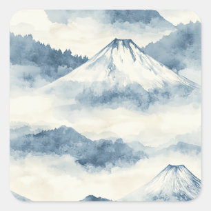 Misty Peaks – Watercolor Mountain Landscape (9) Square Sticker
