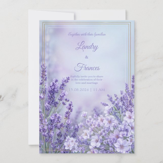 Misty Periwinkle Romantic Botanical Frame Wedding Invitation (Front)