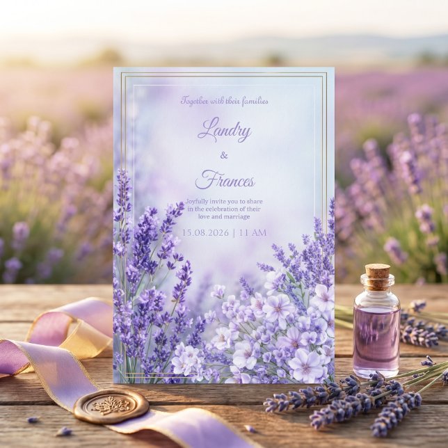 Misty Periwinkle Romantic Botanical Frame Wedding Invitation (Creator Uploaded)