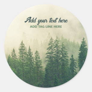 Misty Pine Forest Trees Custom Keepsake Classic Round Sticker