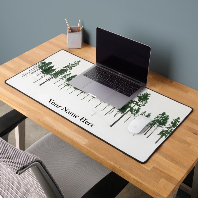 Misty Pine Forest Waldeinsamkeit Large Desk Mat (Office 2)