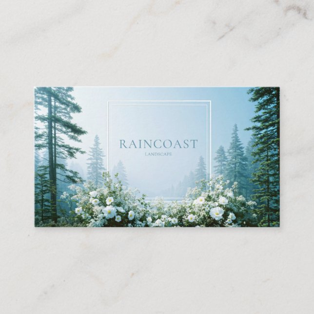 Misty Pine Forest White Wildflower Clean Frame Business Card (Front)