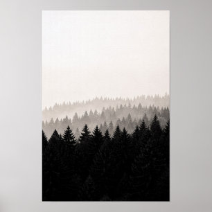 Misty Pine Ridge Monochrome Nature Poster