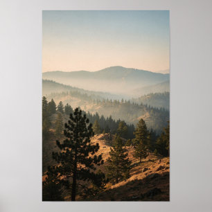 Misty Pine Ridgeline at Dawn Landscape Poster