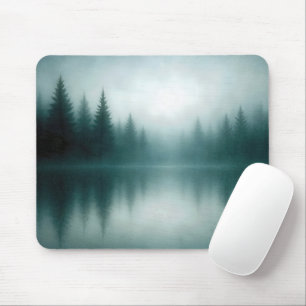 Misty Pine Tree Reflection in Lake Water Mouse Mat