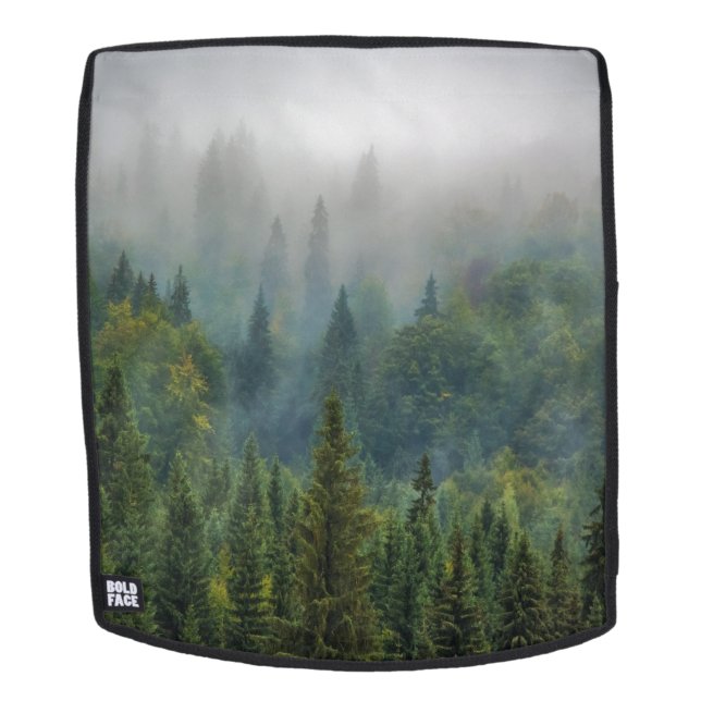 Misty pine trees forest landscape backpack (Removable Face)