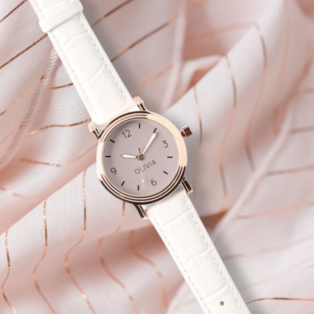 Misty Pink Solid Colour Custom Name Watch (Click "Personalize this Template" to easily change or remove the featured sample name. )
