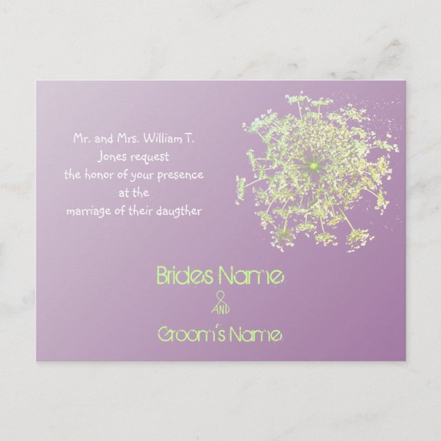 Misty Plum Queen Anne's Lace Weddding Invitation (Front)