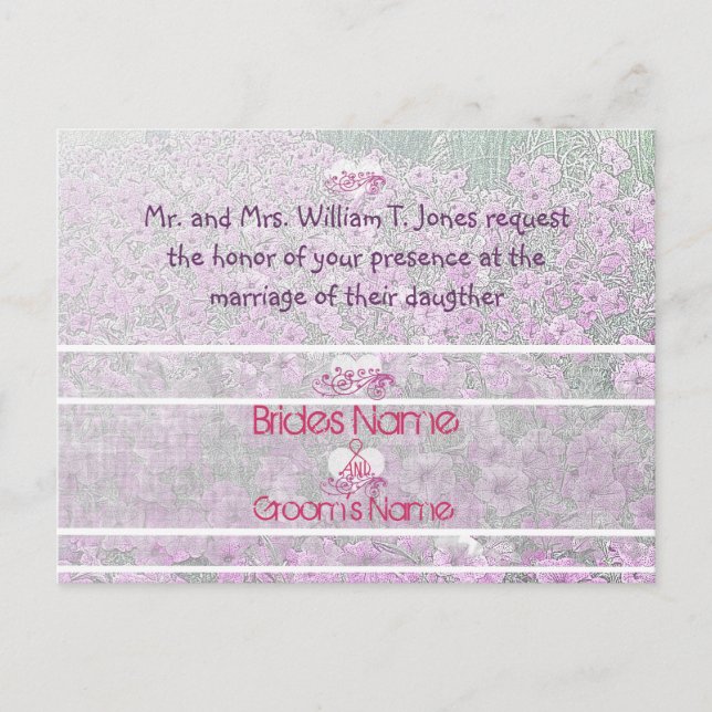Misty Purple Petunias Weddding Invitation Postcard (Front)