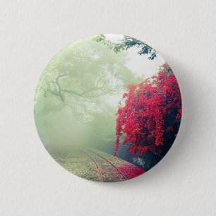 Misty Railroad Tracks Scenic Photo 6 Cm Round Badge