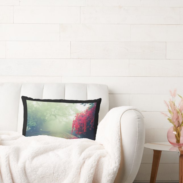 Misty Railroad Tracks Scenic Photo Lumbar Cushion (Couch)