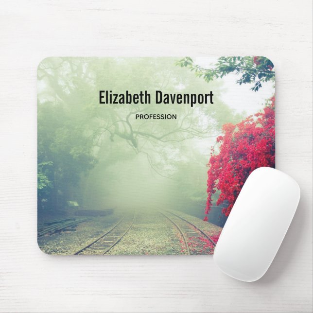 Misty Railroad Tracks Scenic Photo Mouse Mat (With Mouse)