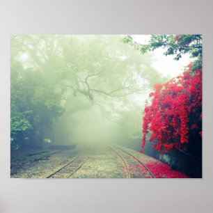 Misty Railroad Tracks Scenic Photo Poster