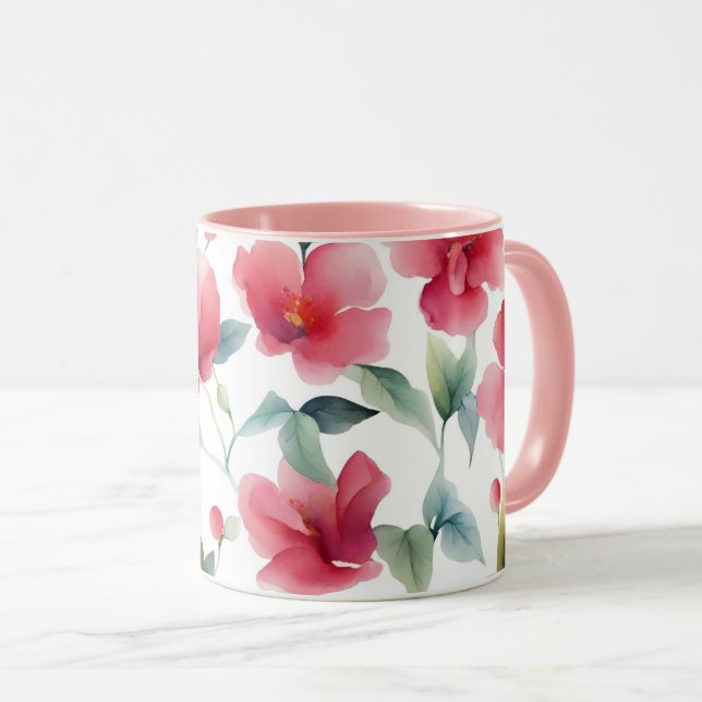 Misty Red Floral Pattern Mug (Front Right)