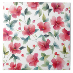 Misty Red Floral Pattern Tile