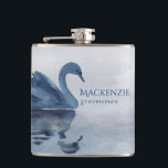 Misty Reflections | Dusty Blue Swan Groomsman Hip Flask<br><div class="desc">Thank your bridal party for helping you through your big day in style! Muted, dark, and moody hand-painted lake swan keepsake gift theme in soft dusty navy blue with a graceful swan and smoky early morning fog. From the "Reflections" collection, this watercolor design was inspired by the tranquil quiet time...</div>