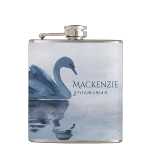 Misty Reflections   Dusty Blue Swan Groomsman Hip Flask