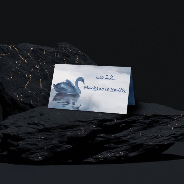 Misty Reflections | Dusty Blue Swan Lake Reception Place Card (Creator Uploaded)