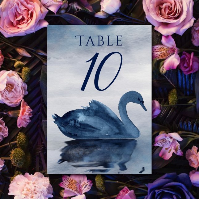 Misty Reflections | Dusty Blue Swan Lake Reception Table Number (Creator Uploaded)