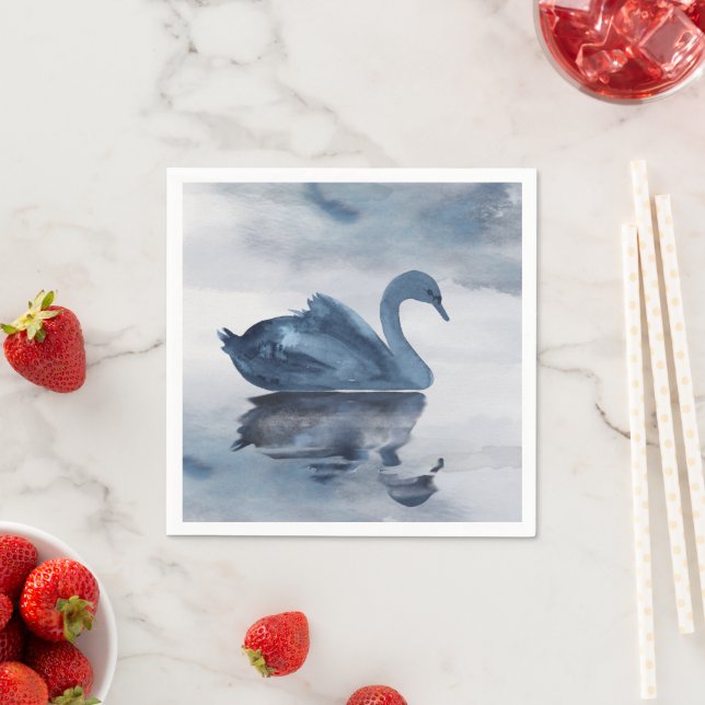 Misty Reflections | Dusty Blue Swan Lake Wedding Napkin (Insitu)