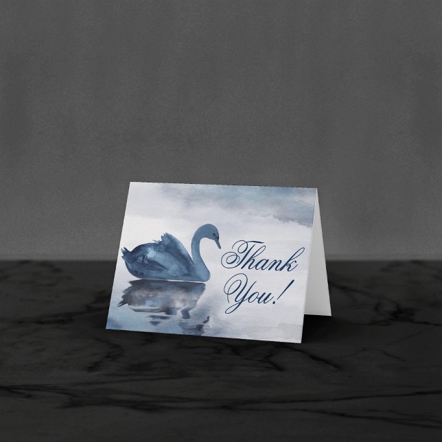 Misty Reflections | Dusty Blue Swan Lake Wedding Thank You Card (Creator Uploaded)