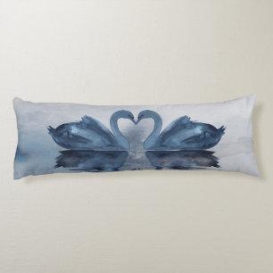 Misty Reflections   Moody Dusty Blue Swan on Lake Body Cushion