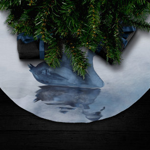 Misty Reflections   Moody Dusty Blue Swan on Lake Brushed Polyester Tree Skirt