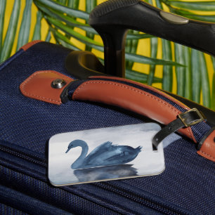 Misty Reflections   Moody Dusty Blue Swan on Lake Luggage Tag