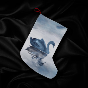 Misty Reflections Moody Dusty Blue Swan on Lake Small Christmas Stocking