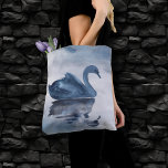 Misty Reflections | Moody Dusty Blue Swan on Lake Tote Bag<br><div class="desc">Mysterious, dark, and moody hand-painted lake decor in soft dusty navy blue with a graceful swan and smoky early morning fog adding the perfect pop of colour and personal style. From the "Lake Reflections" collection, this watercolor design was inspired by the romantic quiet time when you can be with the...</div>