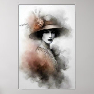 Misty Retro Portrait of Elegance Poster