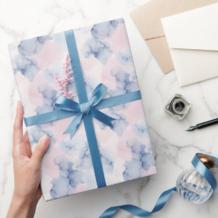 Misty Rose and blue Watercolor ink Abstract Wrapping Paper
