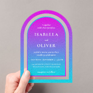 Misty rose and light sky blue gradient wedding acrylic invitations