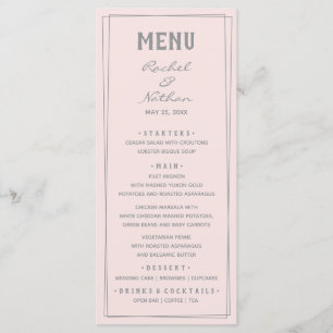 Misty Rose Pink Blush Dinner Menu Cards