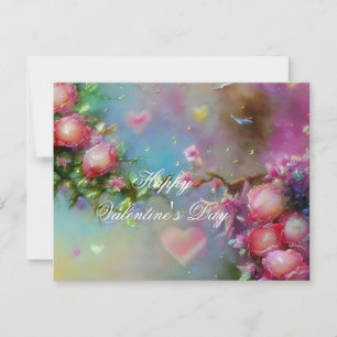 Misty roses and hearts valentine holiday card