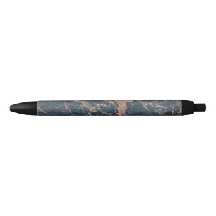 Misty Rustic Blue & Rose Gold Pink Glam Marble Black Ink Pen