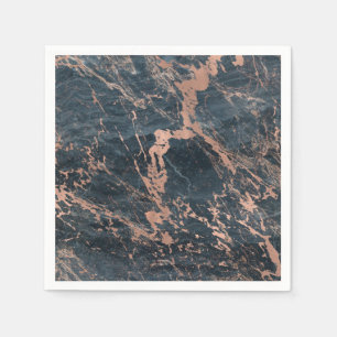 Misty Rustic Blue & Rose Gold Pink Glam Marble Napkin
