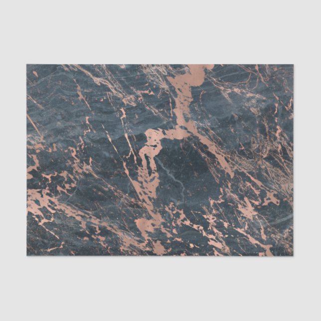 Misty Rustic Blue & Rose Gold Pink Glam Marble Tissue Paper (Front)
