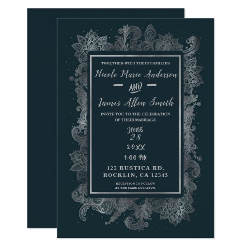 Image of Misty Rustic Blue & Silver Elegant Floral Wedding Invitation
