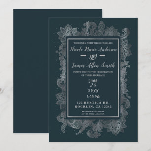 Misty Rustic Blue & Silver Elegant Floral Wedding Invitation