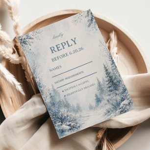 Misty Snowfall Along Blue RSVP Card