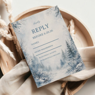Misty Snowfall Along Blue RSVP Card
