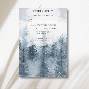 Misty Snowy Forest Mountain Watercolor Wedding RSVP Card