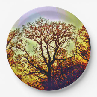 MISTY SUN TREES PAPER PLATE
