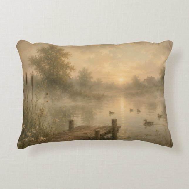 Misty Sunrise Pond Cottage Pillow (Front)