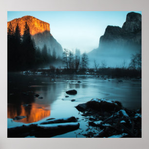 Misty Sunset in Yosemite Poster