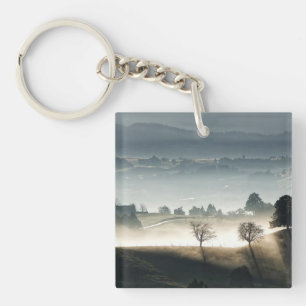 Misty Switzerland Countryside Landscape Key Ring