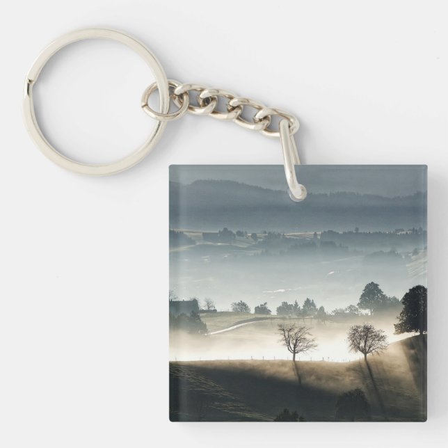 Misty Switzerland Countryside Landscape Key Ring (Front)