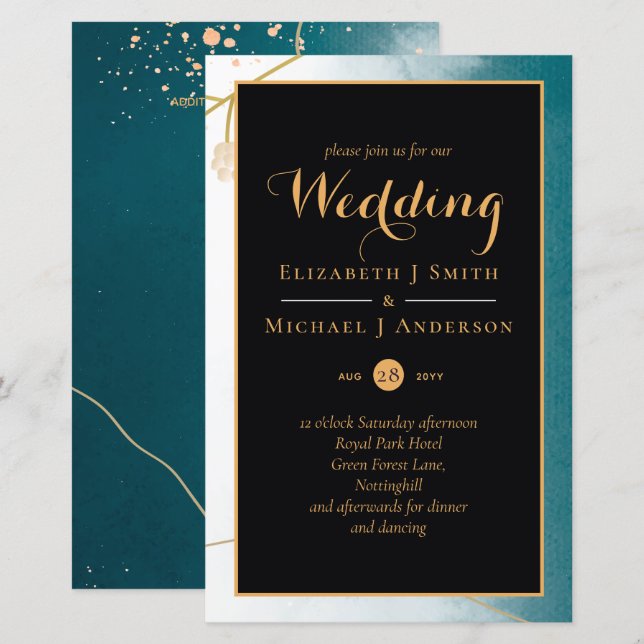 Misty Teal Gold Wedding Invitation BUDGET A9 (Front/Back)