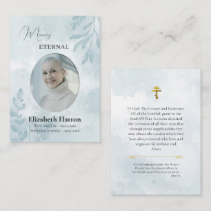 Misty Teal Leaves Orthodox Funeral Prayer Card